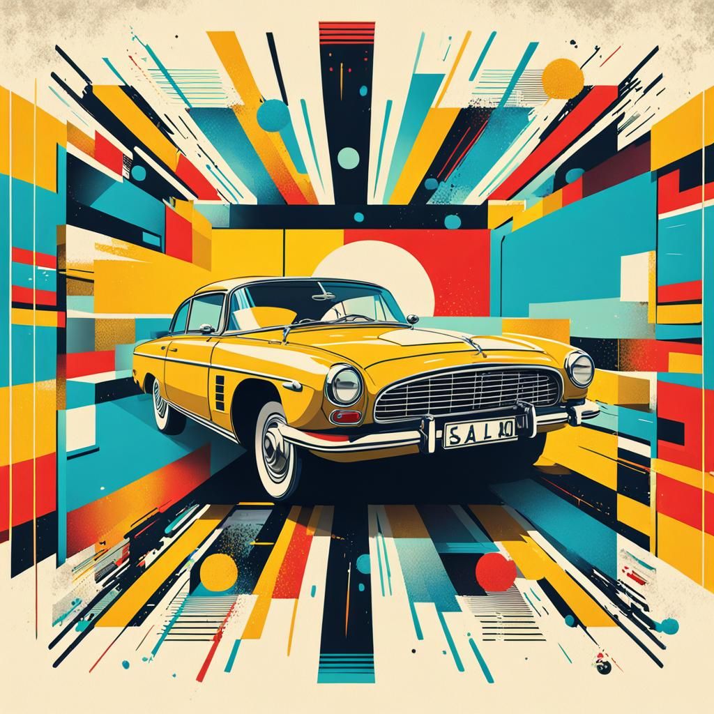 advertising poster in pop art style, sale of retro cars