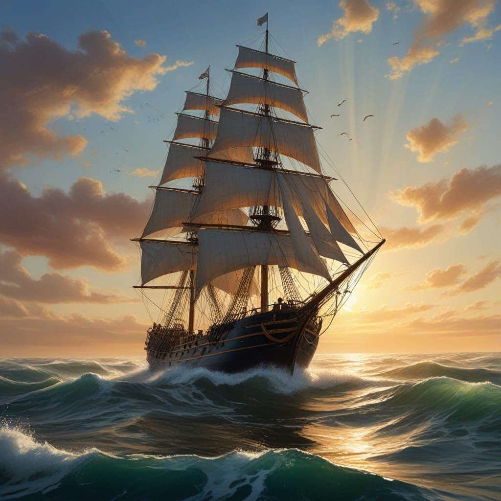 Sailing Ship on a Sunny Day: Maritime Painting