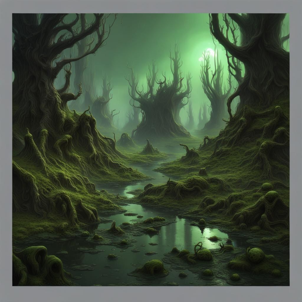 Diseased Humanoid in Glowing Swamp: Fantasy Concept Art