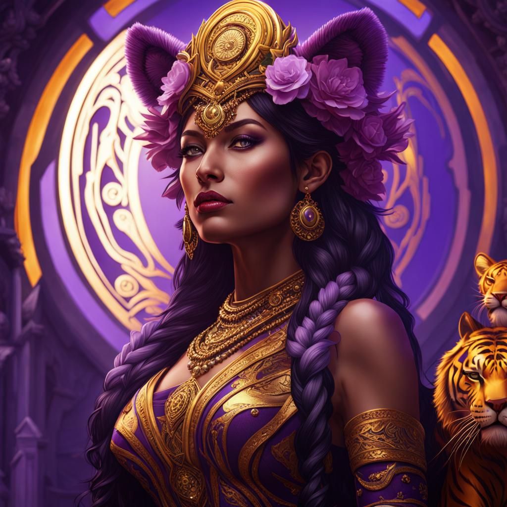 Women Adorned with Tiger: Dark Fantasy Art