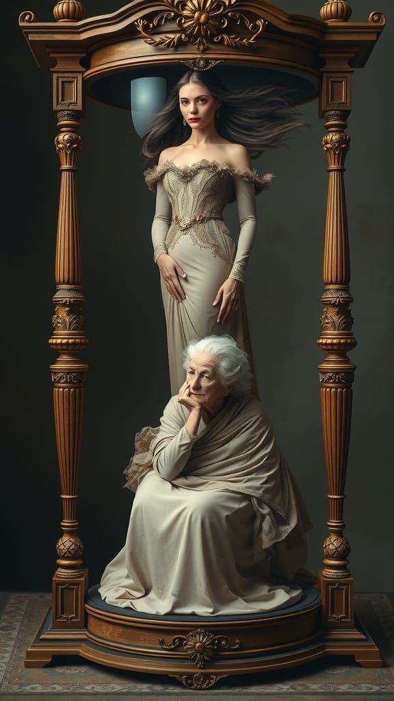 Ethereal Hourglass Duality in Surrealist Style