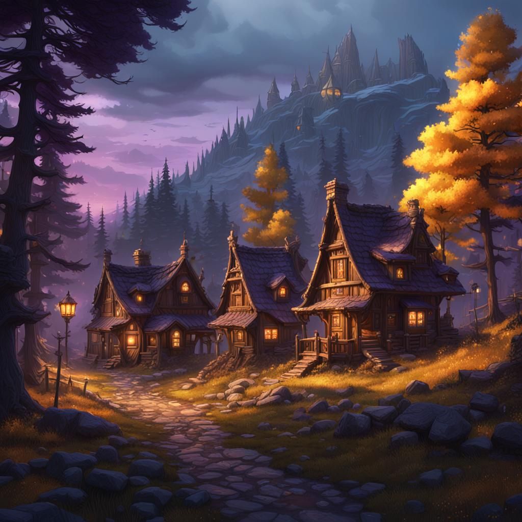 Canadian Village in Dark Fantasy Style