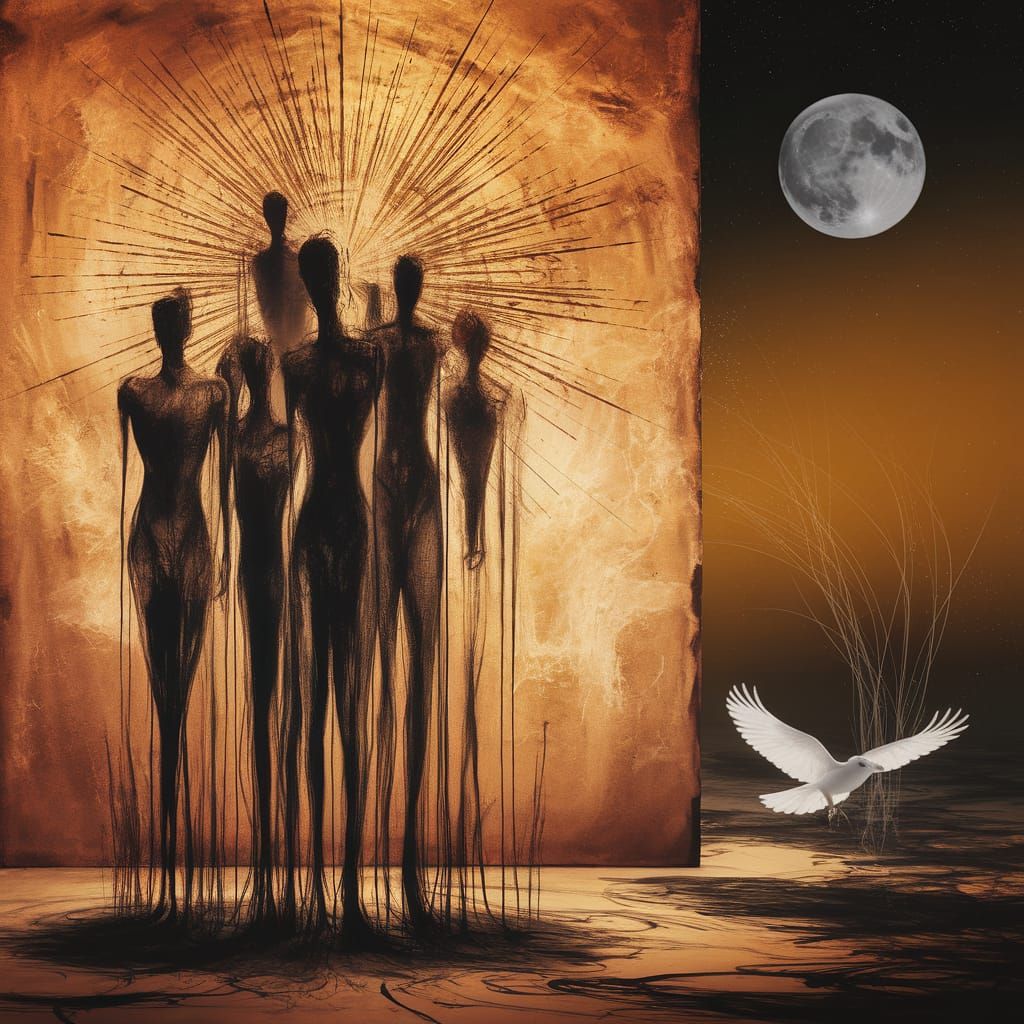 Ethereal Humanscape in Liquid Charcoal Style