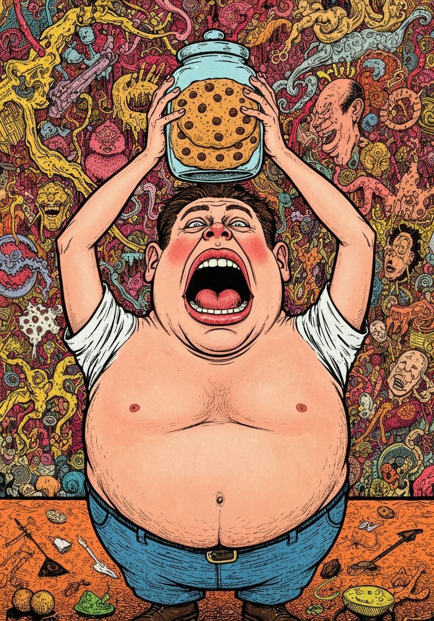 Caricature of Man Eating Cookie Jar with Gonzo Style