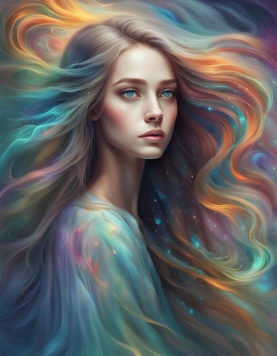 Ethereal Beauty: A Surreal Digital Portrait in Pastel Colors