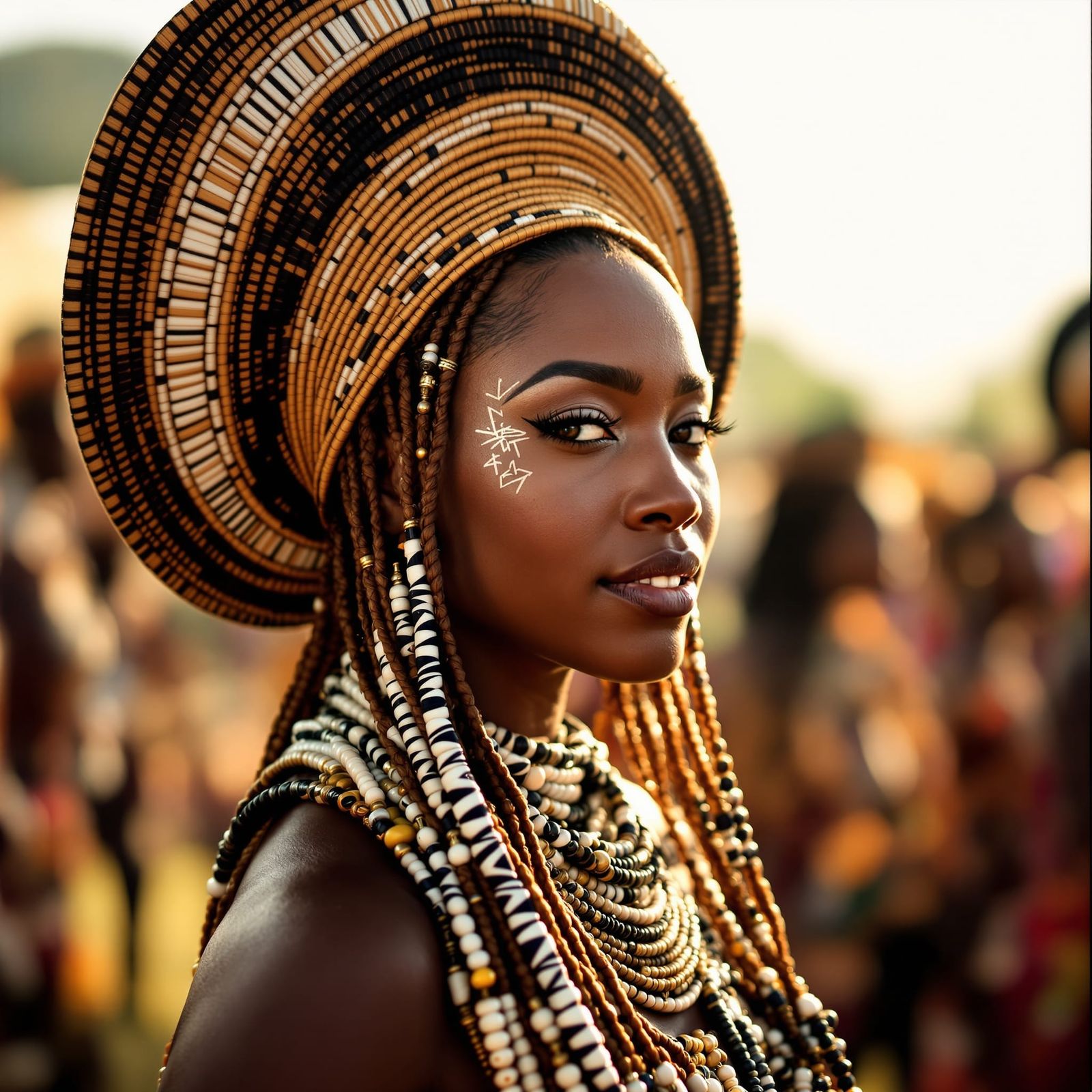 Zulu Woman in Isicholo Hat: Golden Hour Portrait