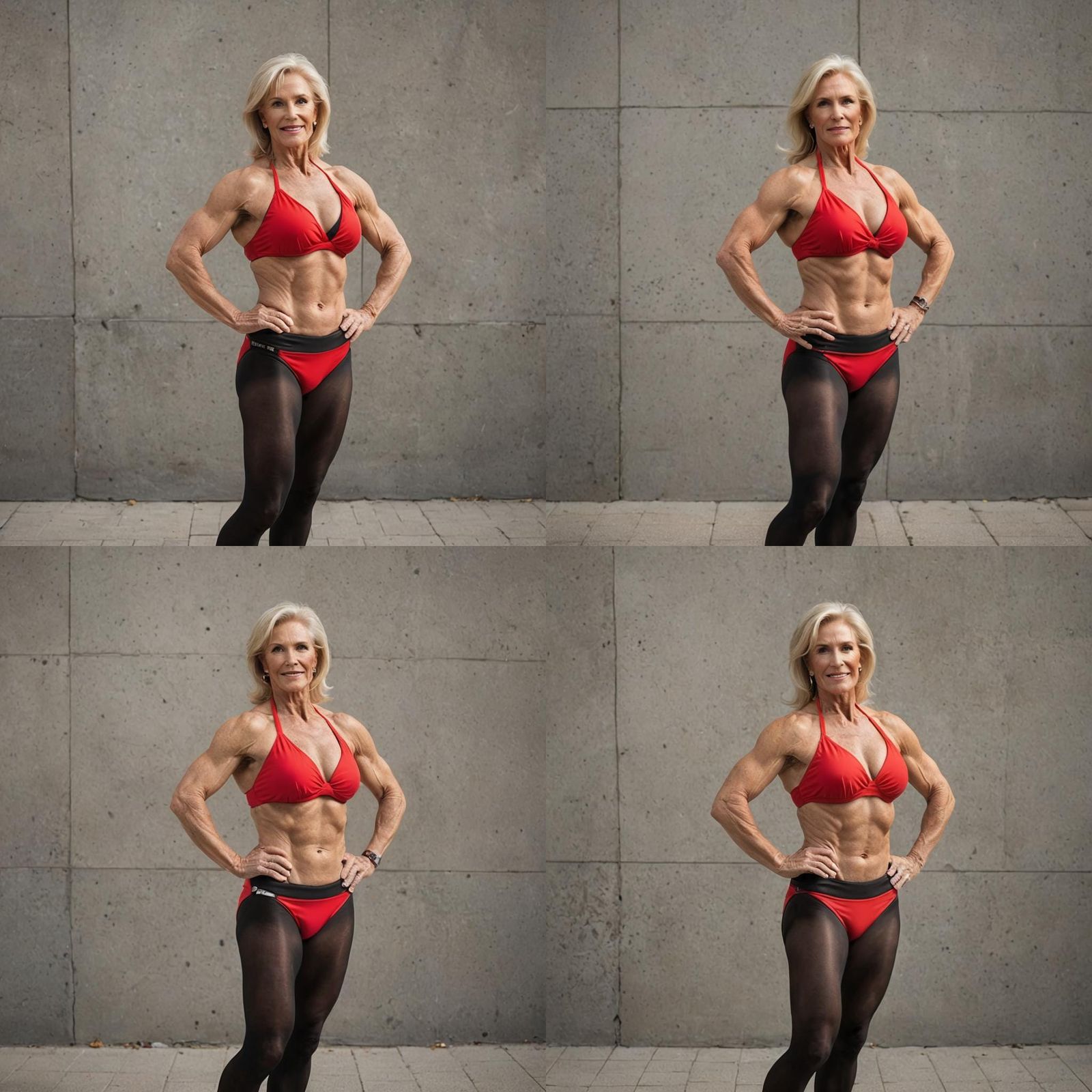 Muscular Blonde Woman in Red Bikini: Professional Photograph...