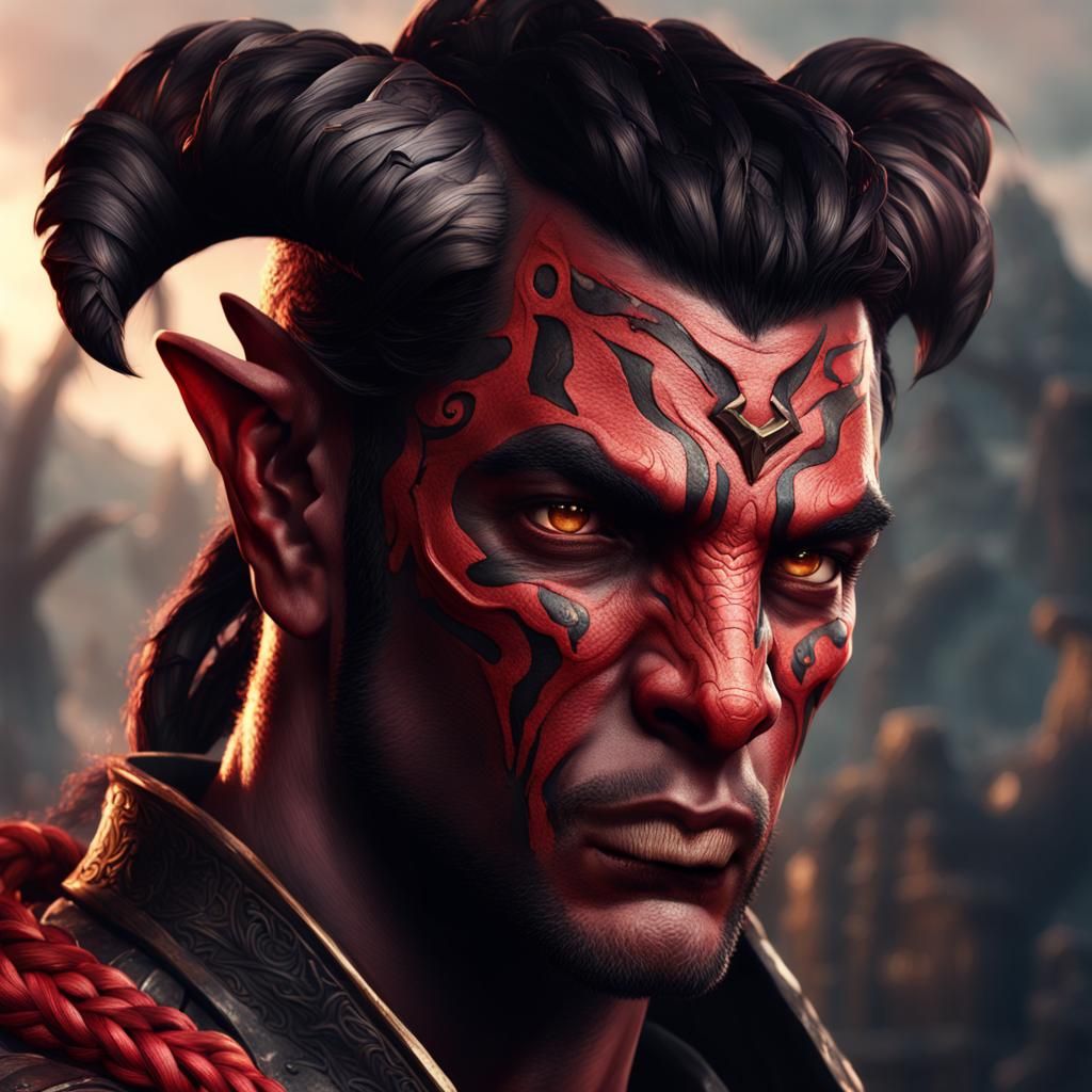 Tiefling Fighter Portrait: Detailed Fantasy Concept Art