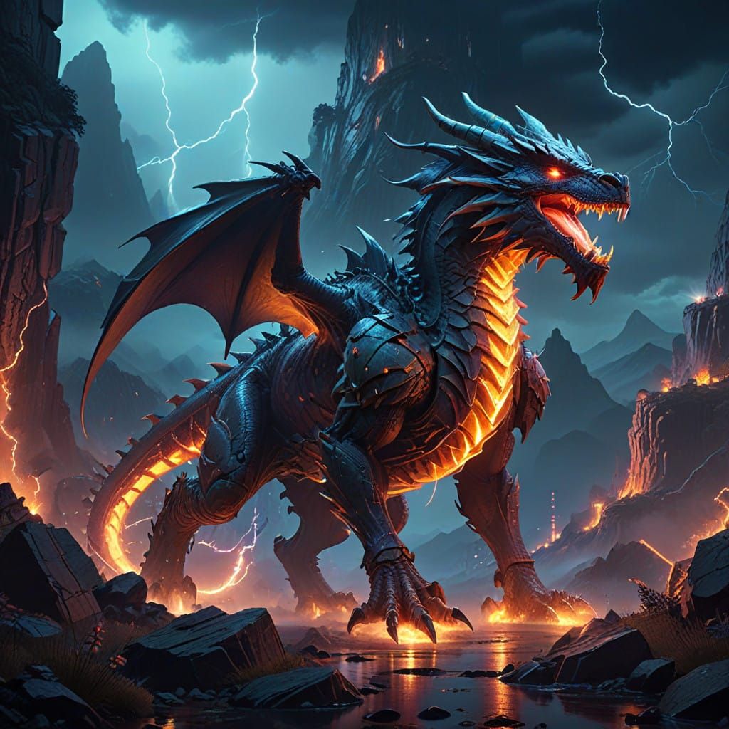 Majestic Dragon Unleashes Electric Fury Amidst Misty Mountai...