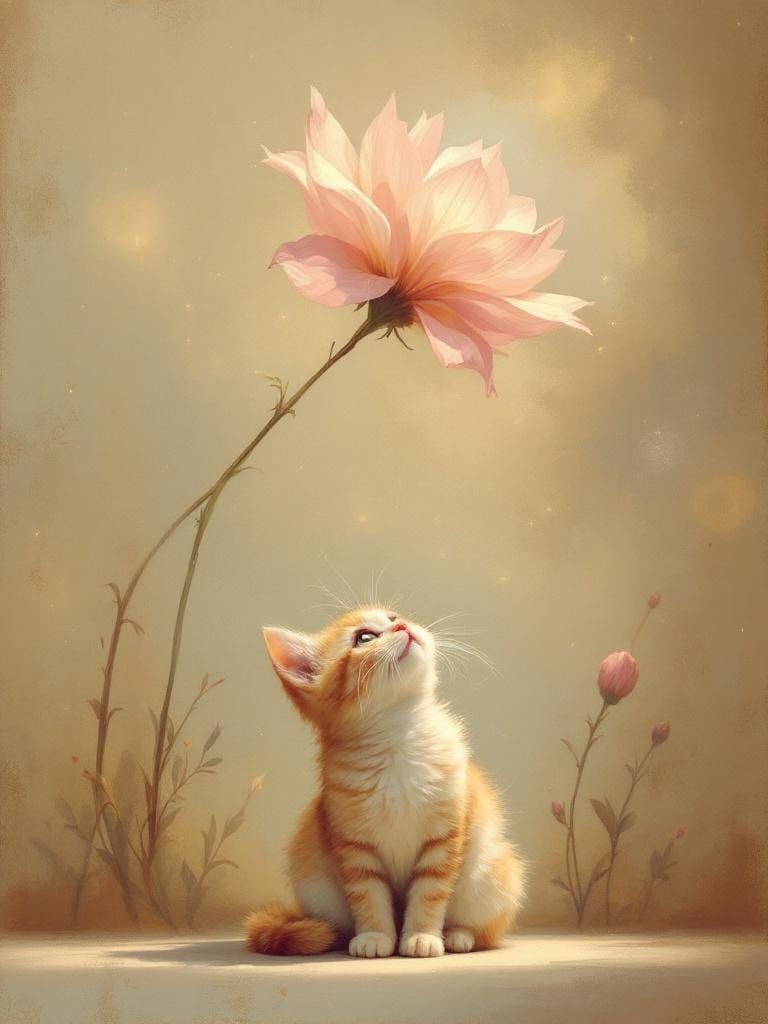 Cat Under Flower: Sfumato and Visceral Brushwork