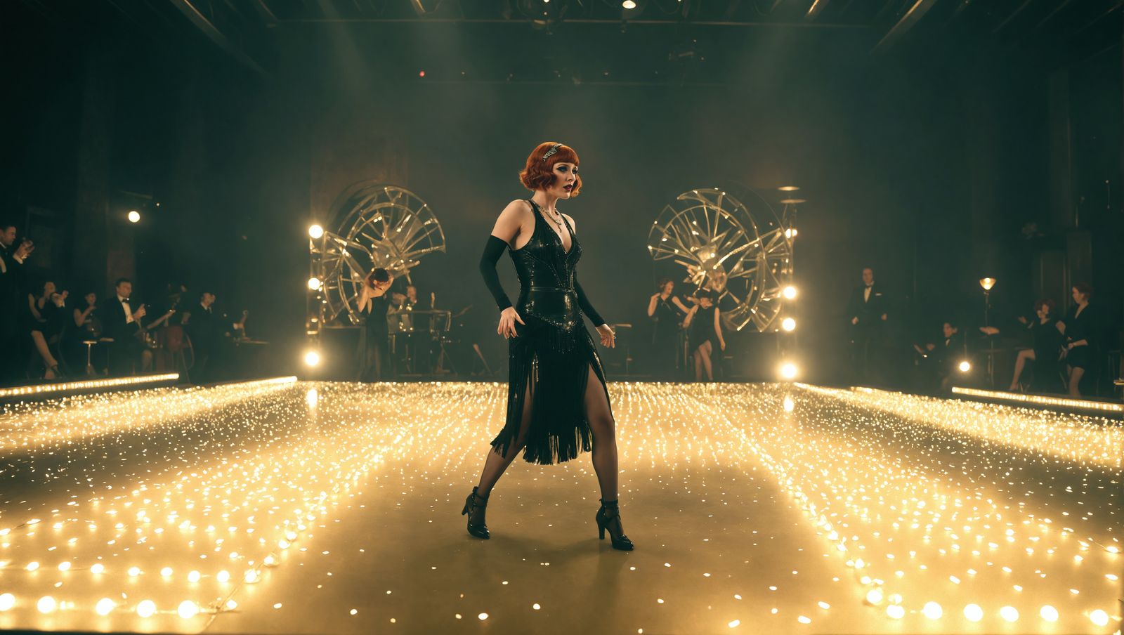 Flapper Girl Dances in a Futuristic Holographic Bar