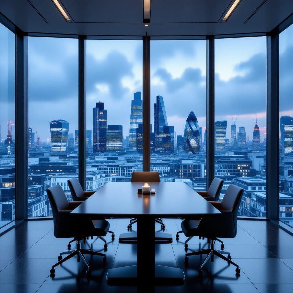 Plush London Meeting Room on Rainy Day