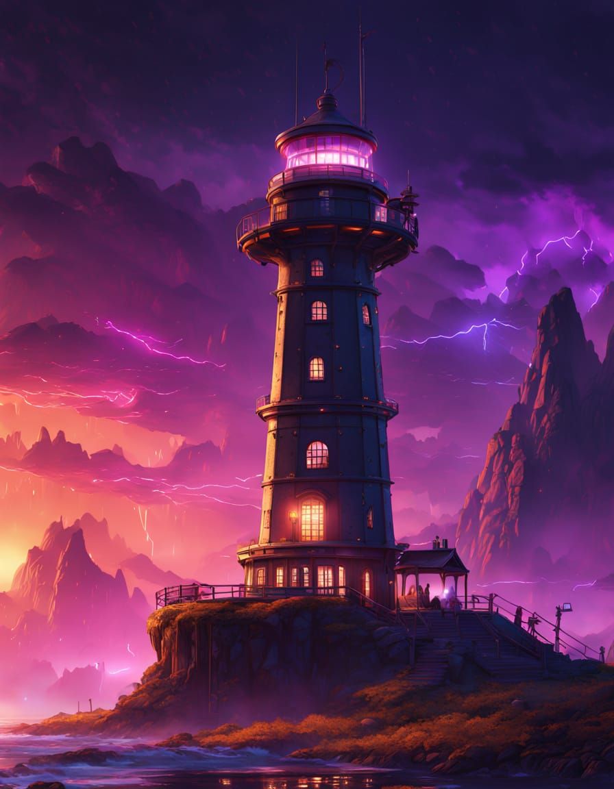 Futuristic Neon Lighthouse in Cyberpunk Concept Art