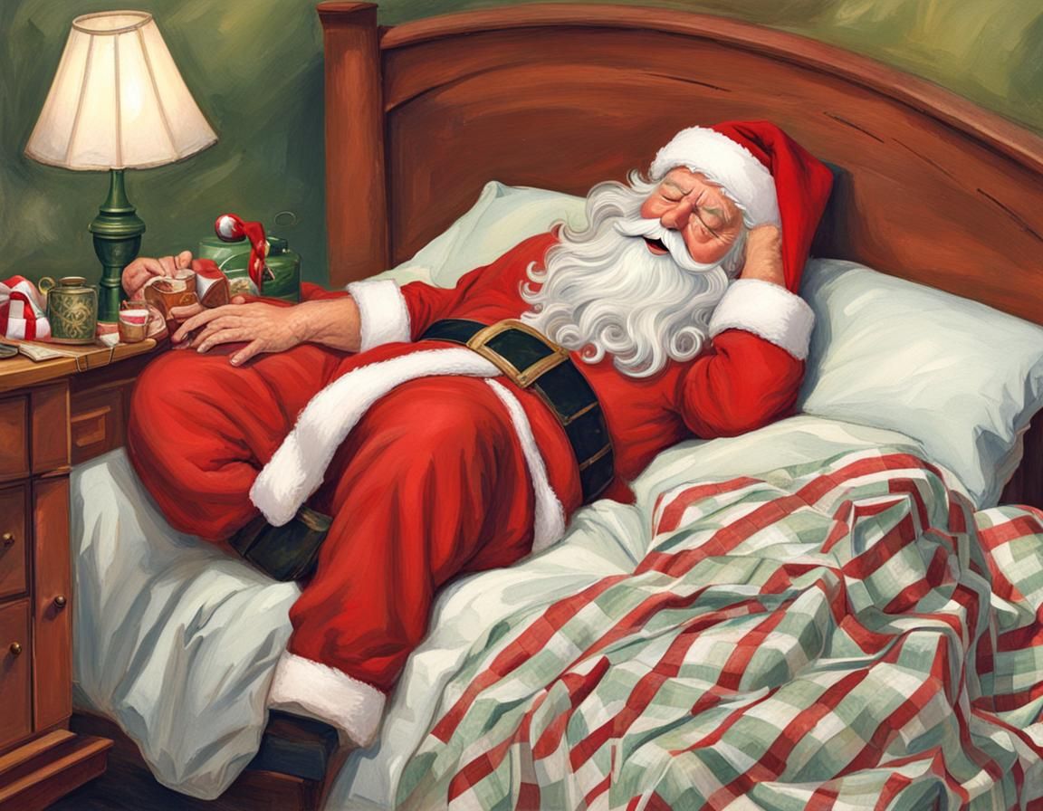 Santa Claus Sleeping Peacefully in Bed