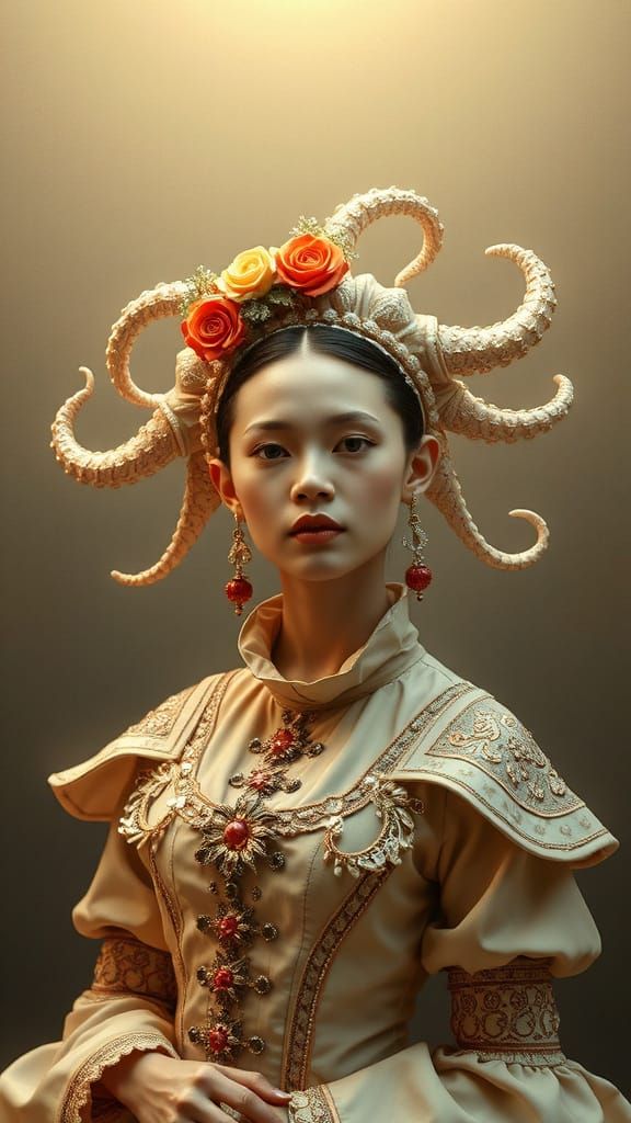 Graceful Baroque Portrait in Vintage Pop Surrealism Style