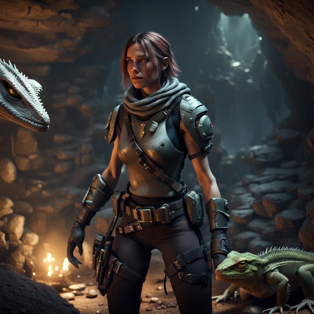 Dark Future Survivor with Lizards in Cave