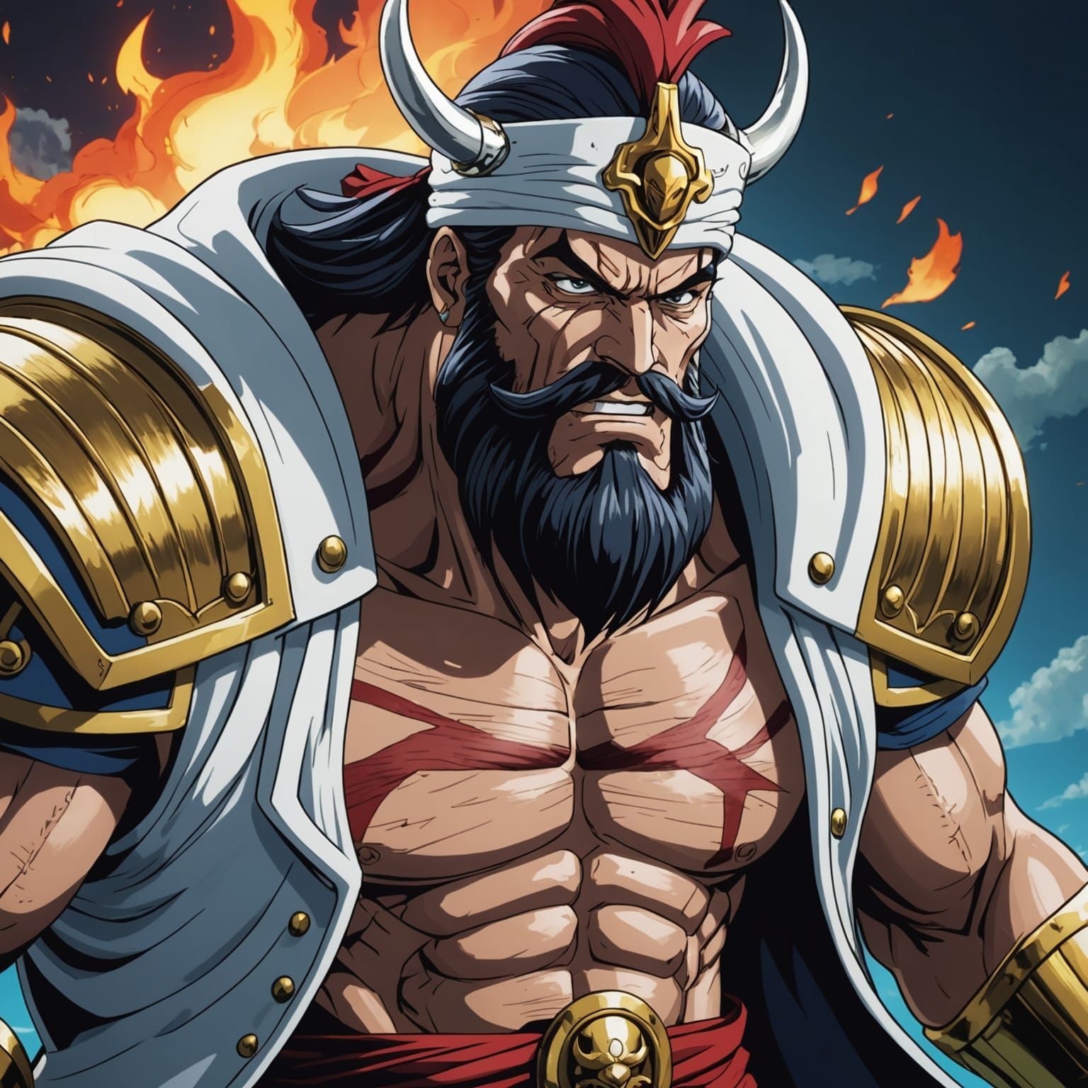 Invincible Warrior Whitebeard in Cel-Shaded Anime Style