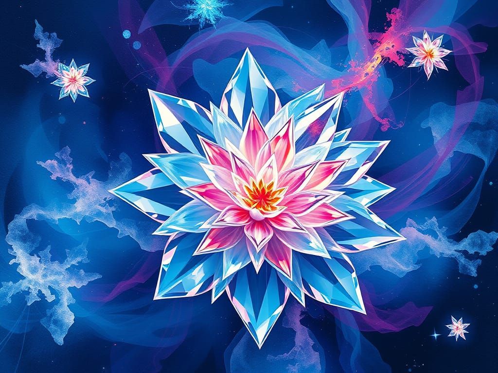 Abstract Ice Flowers in Frozen Nebula