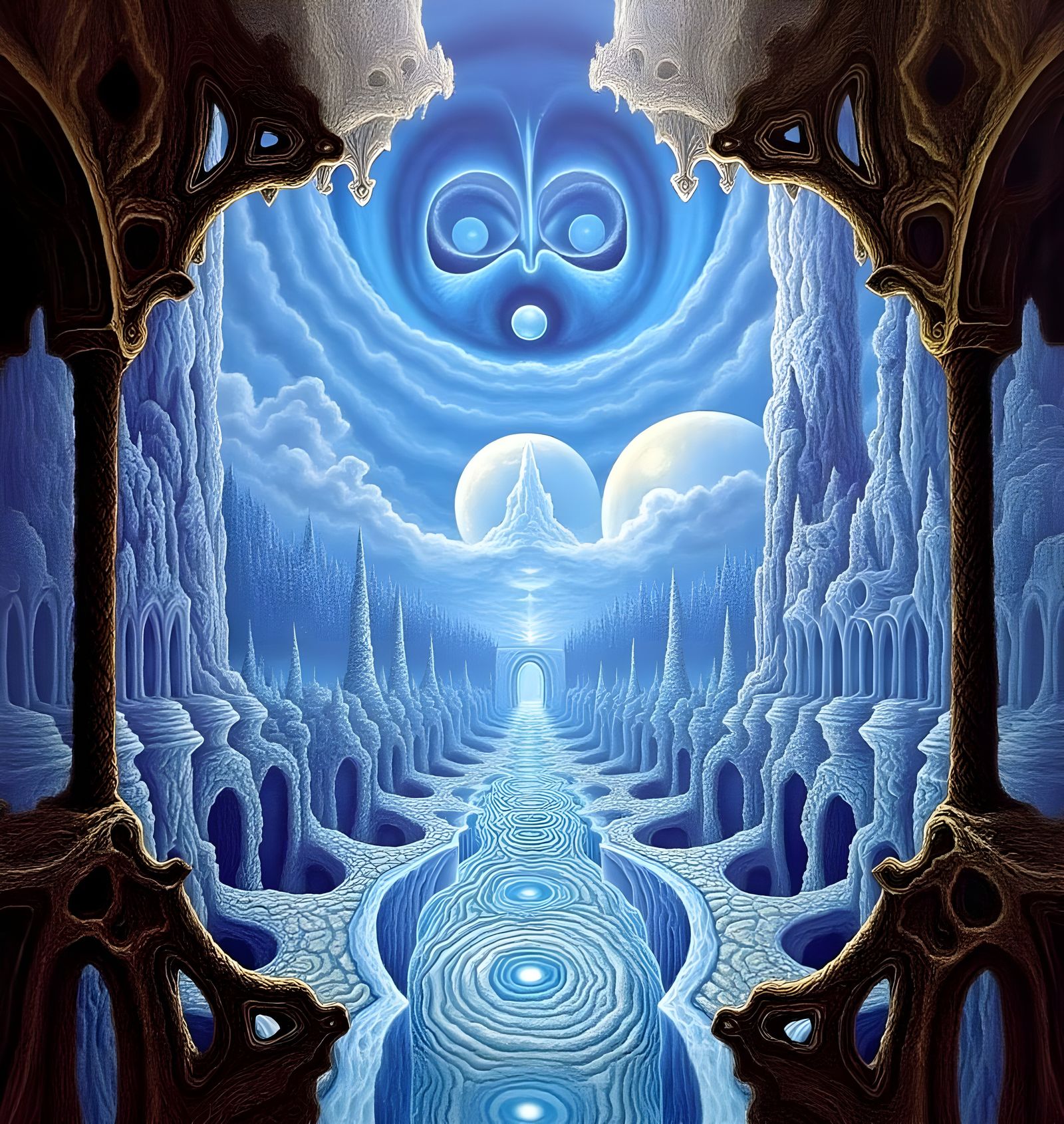 Ethereal Labyrinth Watched by a Celestial Face