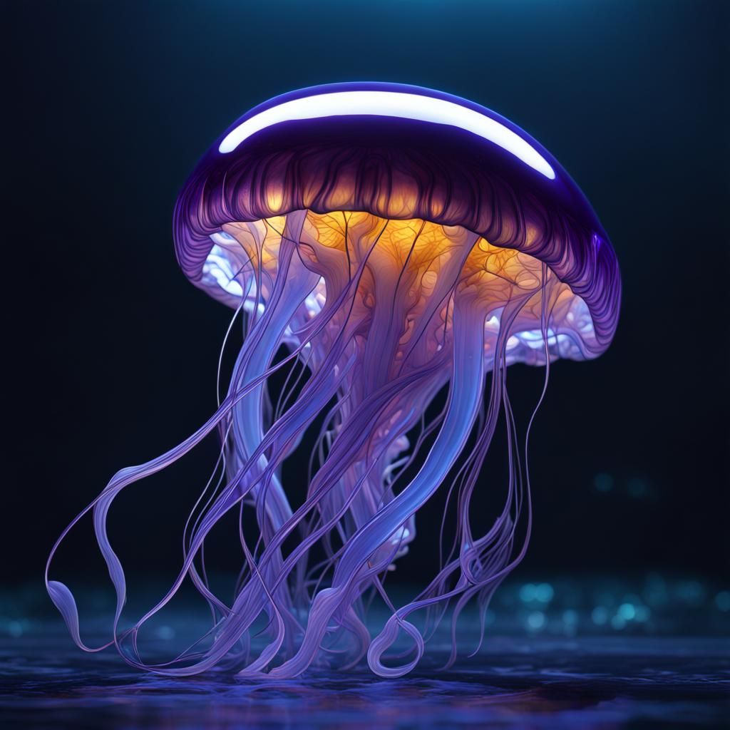 Glowing Glass Jellyfish in Dark Fantasy Style