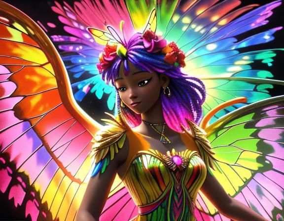 Rainbow Goddess Emerges from Rose, Expressionist Oil Paintin...