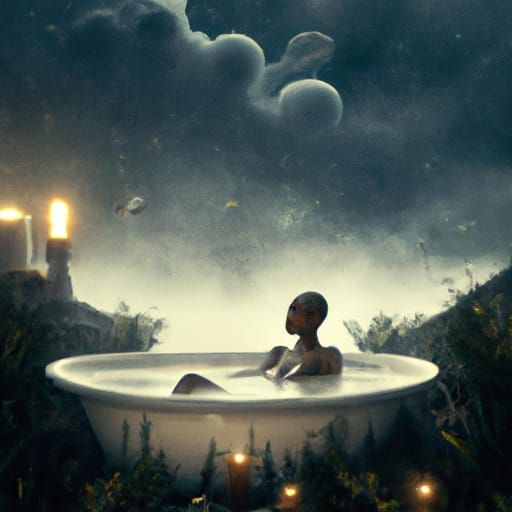 Beautiful Woman Bathing in a Dramatic Digital Painting