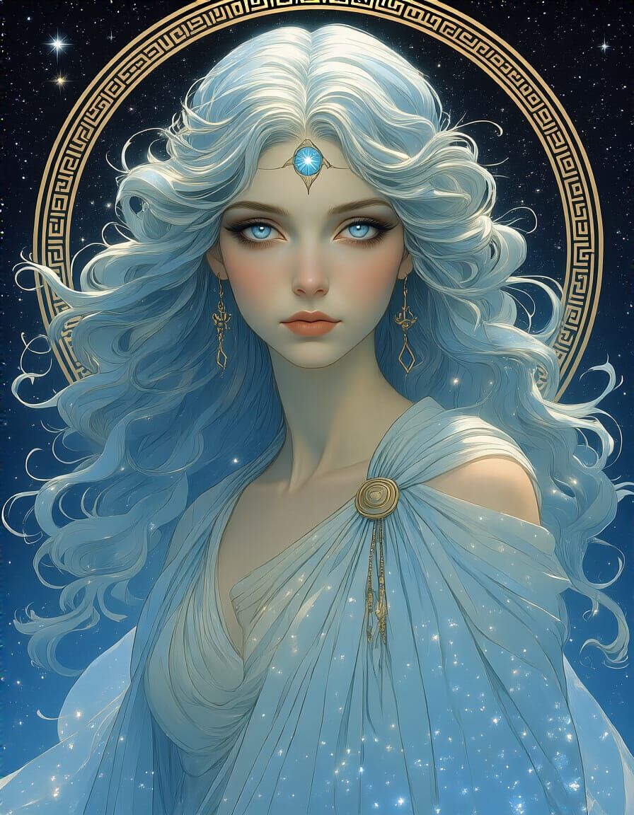 Pisces Goddess in Futuristic Greek Style