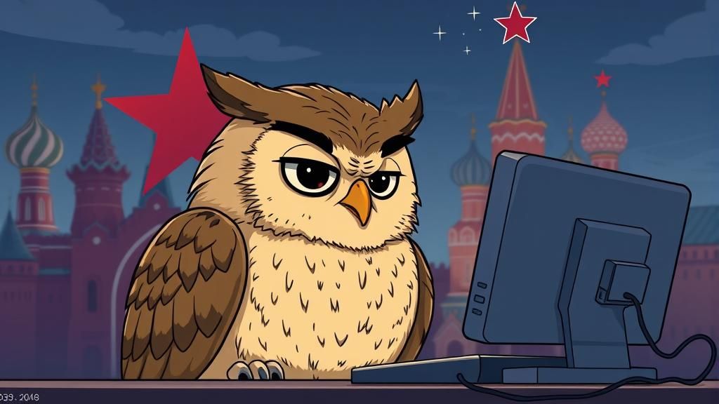 Tired Owl Watching PC in Anime Style