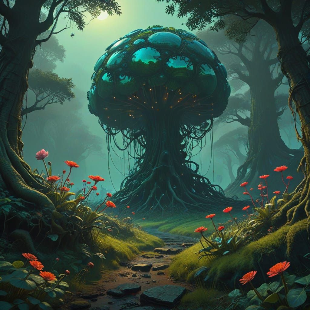 Surreal Floral Bloom in Emerald Green