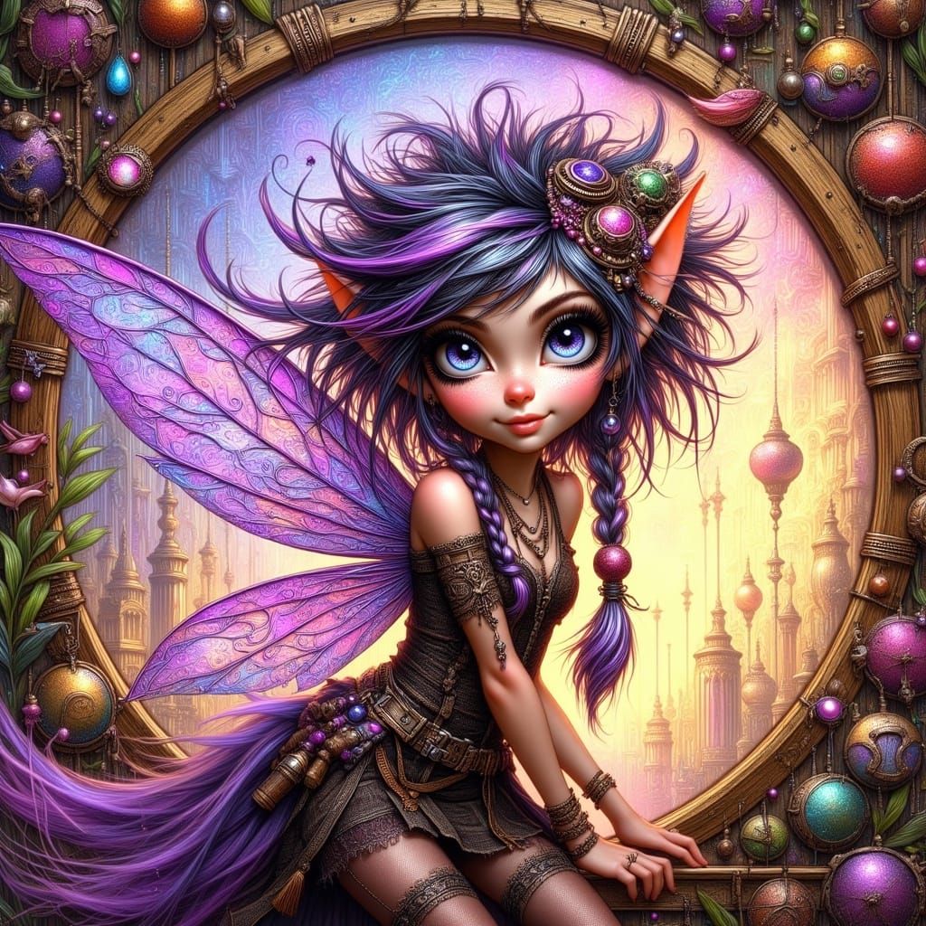 Vibrant Pixie Soars Through Steampunk Stargate