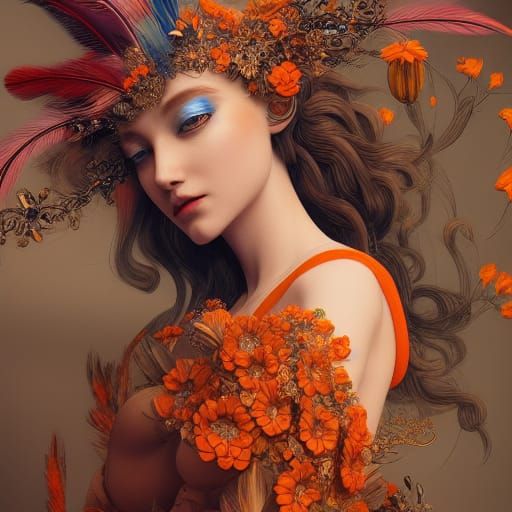 Ornate Portrait of Dutch Lady with Flowers