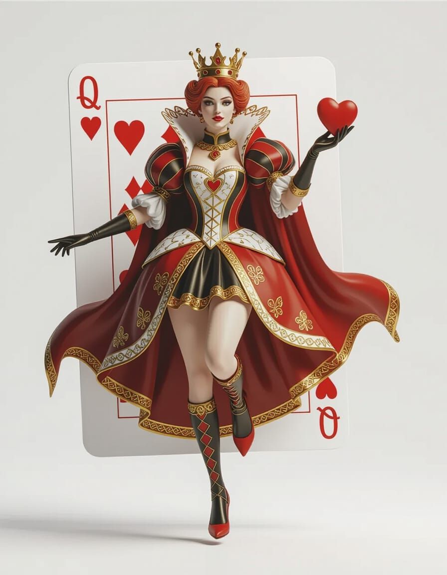 Queen of Hearts Card with 3D Figure Emerging