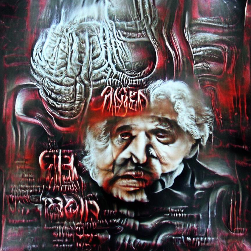 Crimson Biomechanical Horror Movie Poster: Einstein's Brain