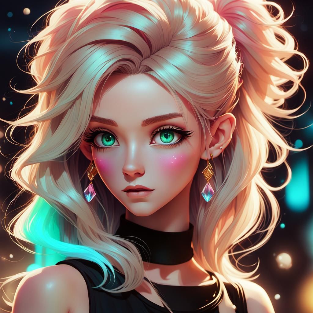 Girl with Neon Hair: 3D Animation in Genshin Style