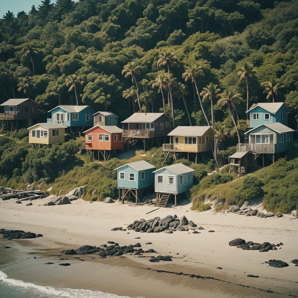 Utopian Beach Town with Palm Trees