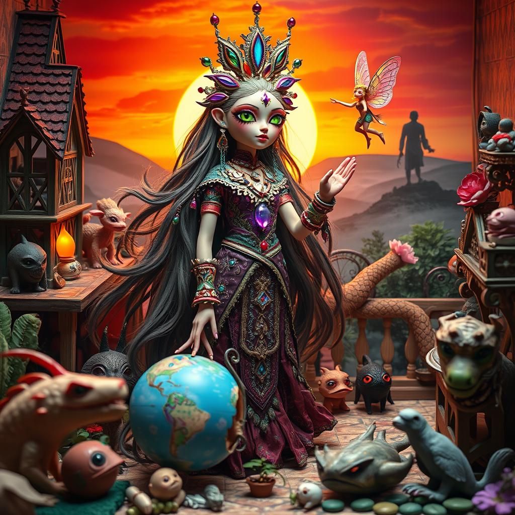 Surreal Dollhouse Scene with Kallima Inachus in Bio Art