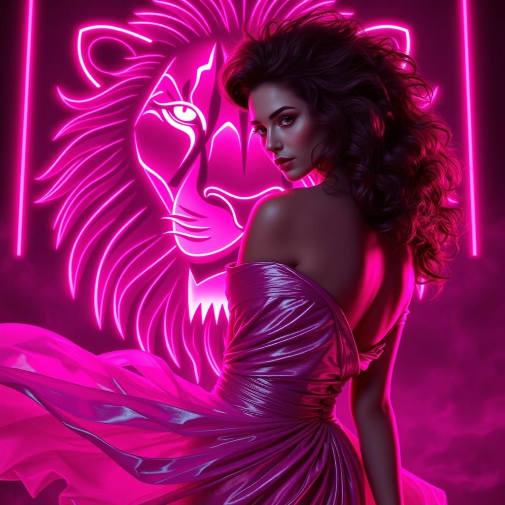 Seductive Femme Fatale in Art Deco Neon Style