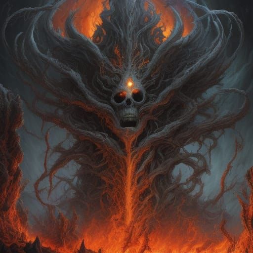 Surreal, Biomechanical Demon Emerges from Flames