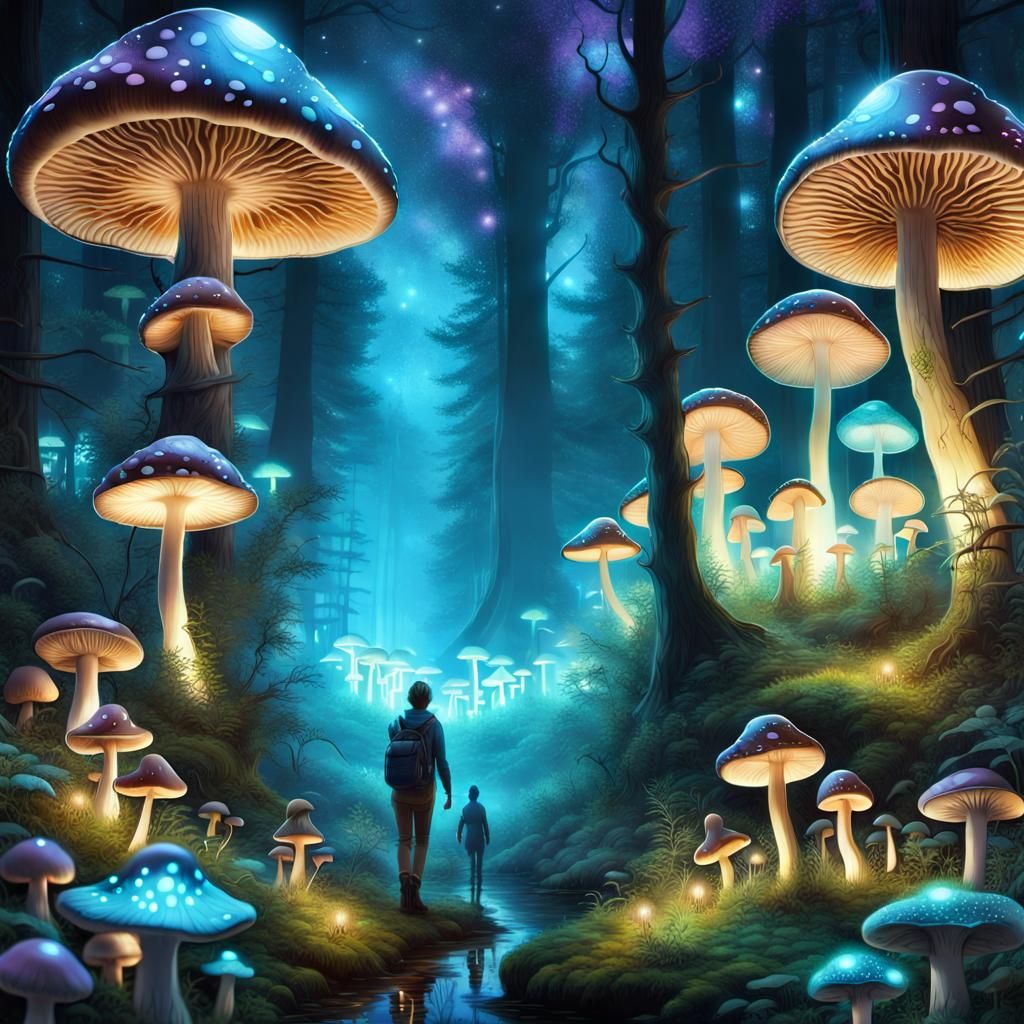 Enchanted Bioluminescent Mushroom Forest Fantasy