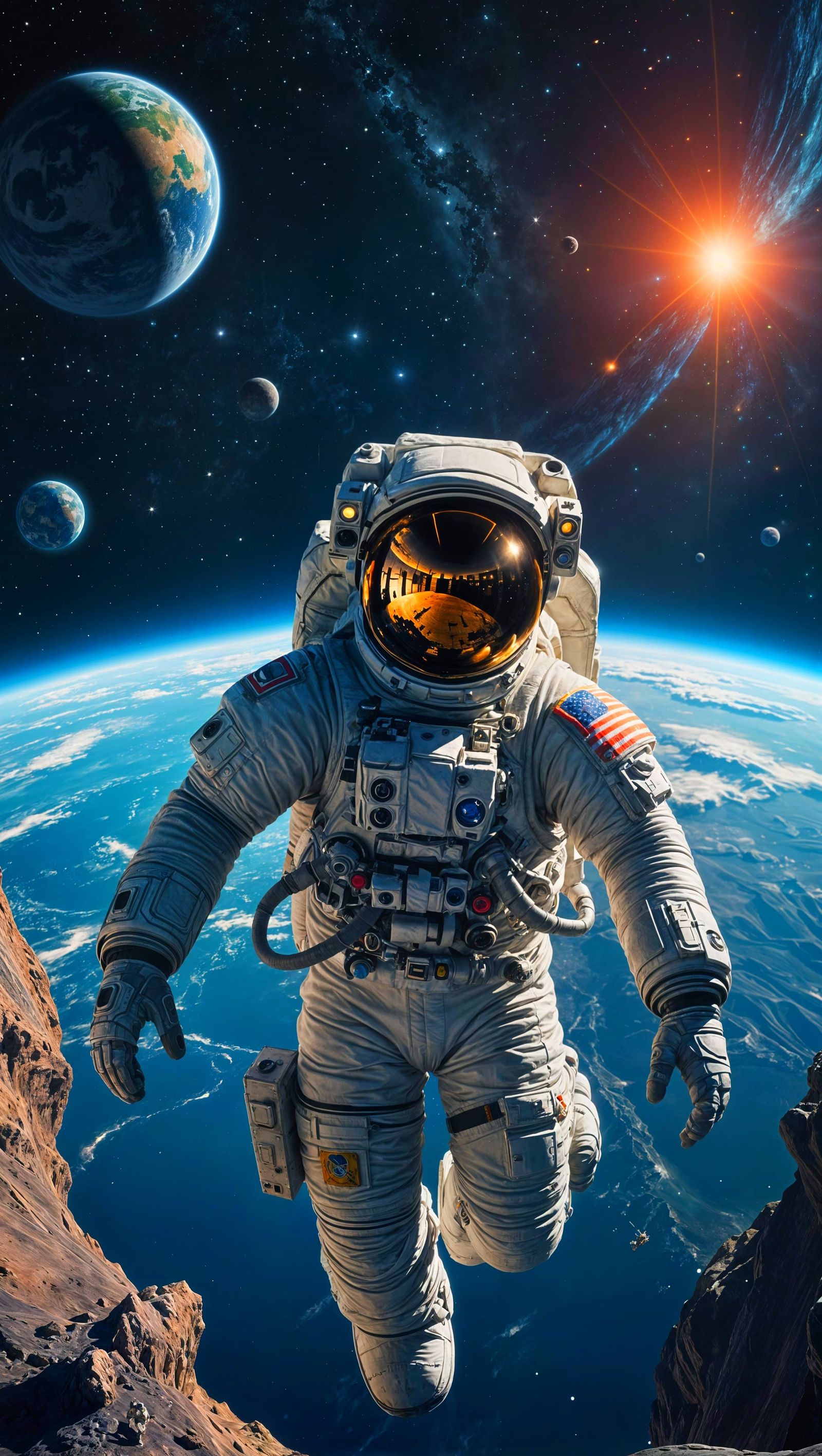 Astronaut in Cosmos Gazing at Earth in 8k