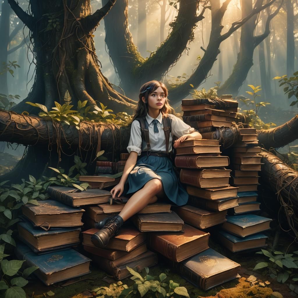 Schoolgirl Sleeping in Mystical Forest Concept Art