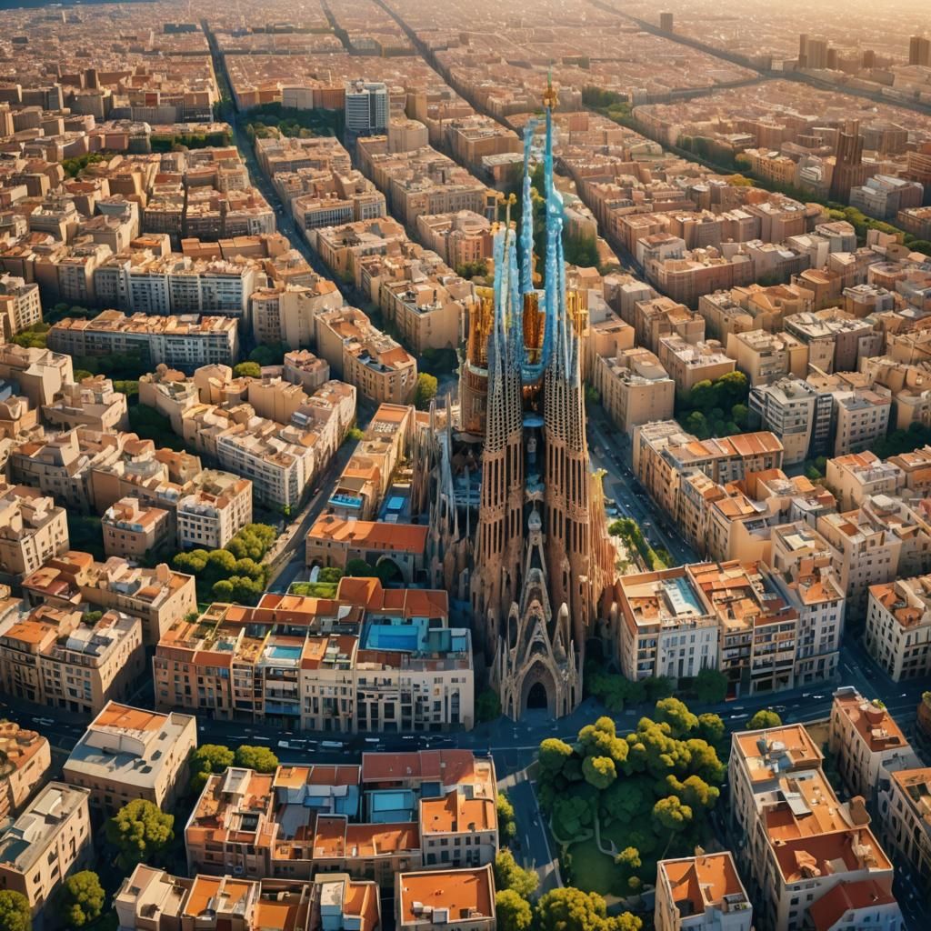Barcelona Cityscape: Fantasy Architecture in Gaudí Style