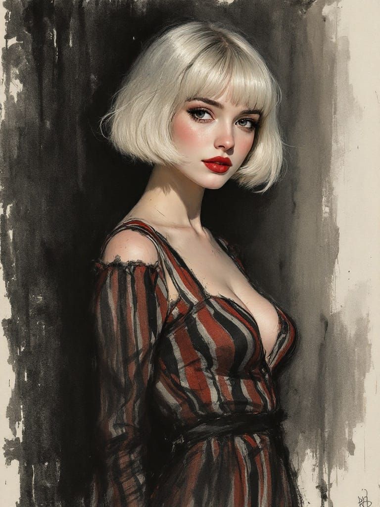 Sultry Charcoal Portrait in Soft Shadows and Expressive Line...