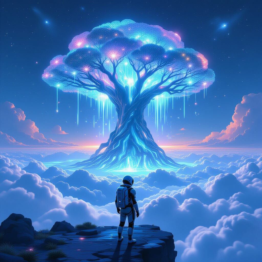 Bioluminescent Tree on Alien World in Dreamlike Scene