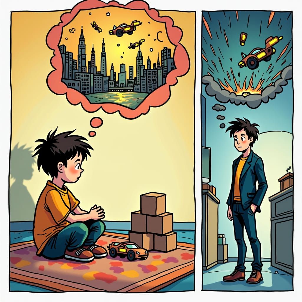 Vibrant Comic Book Style Story of Childhood Dreams and Reali...