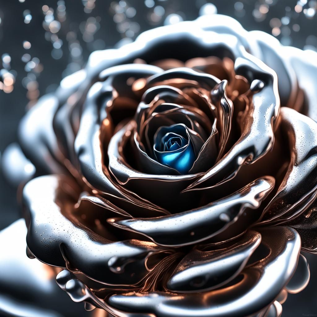 Liquid Mercury Rose Plant with Chrome Surface