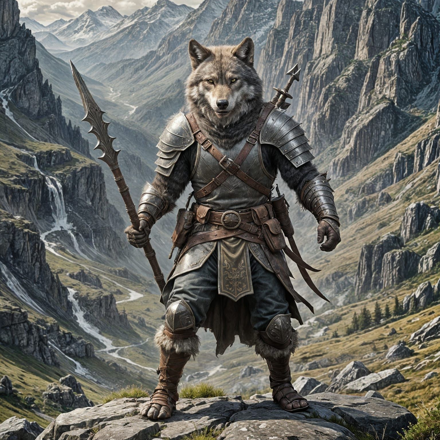 Fierce Wolf Ranger Ready to Pounce: Dark Fantasy Art