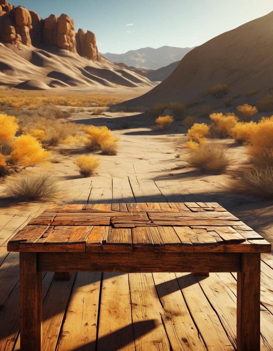 Desert Table: Photorealistic Cinematic Scene