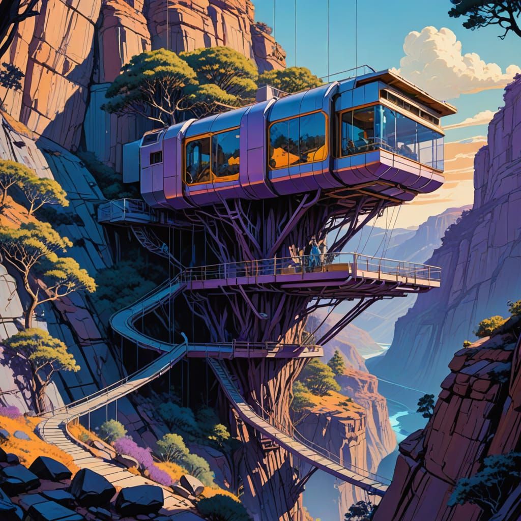 Futuristic Treehouse Concept Art in Vibrant Colors