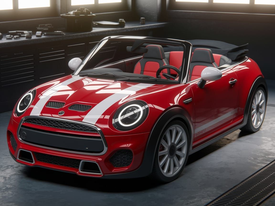 Futuristic Red Hatchback Convertible in Garage